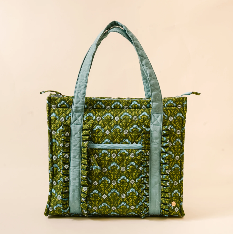 Quilted Tote Bag- Forest Green