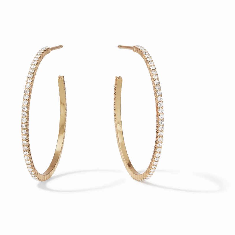 Gold hoop earrings with embedded clear crystals
