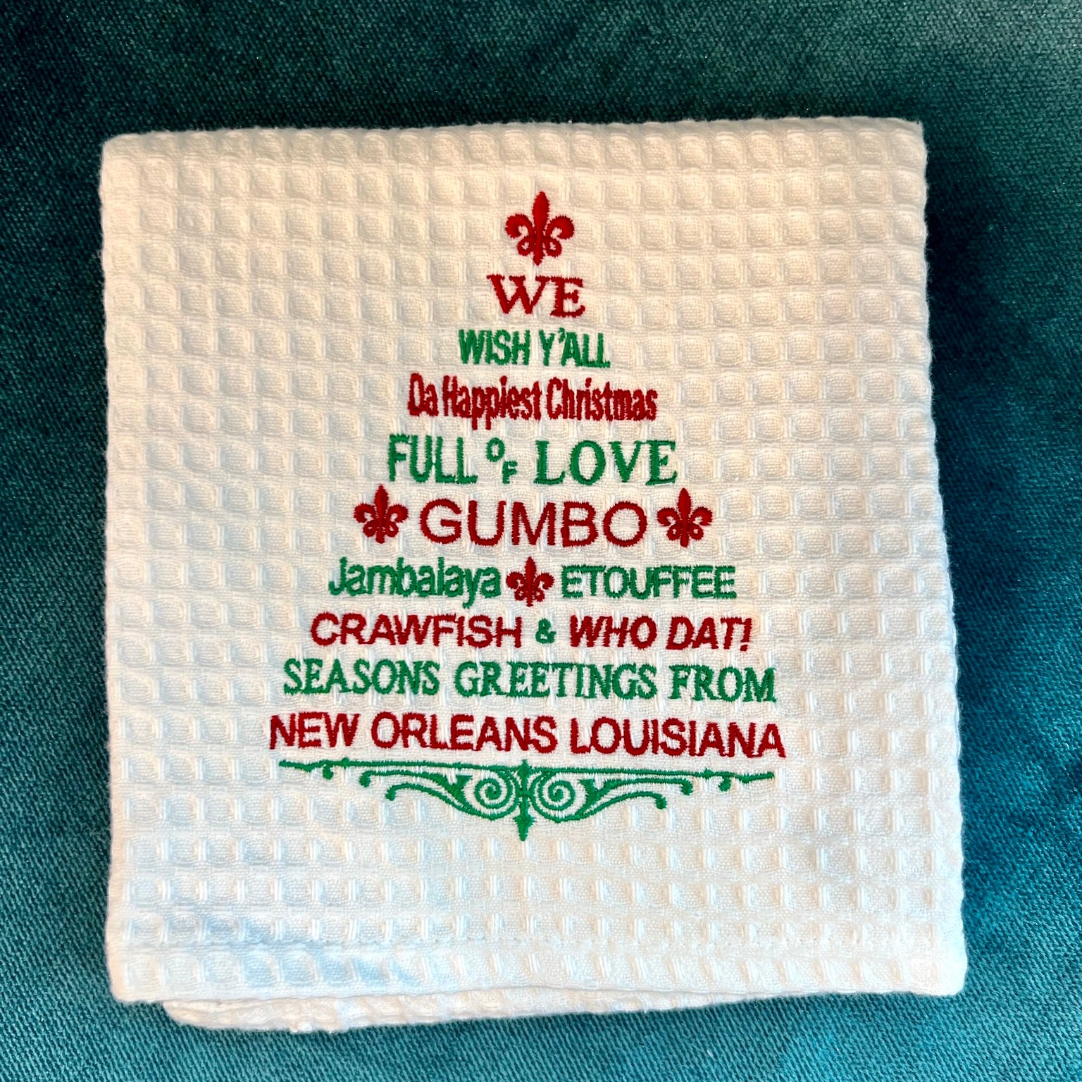 Xmas Tree NOLA Words Waffle Towel