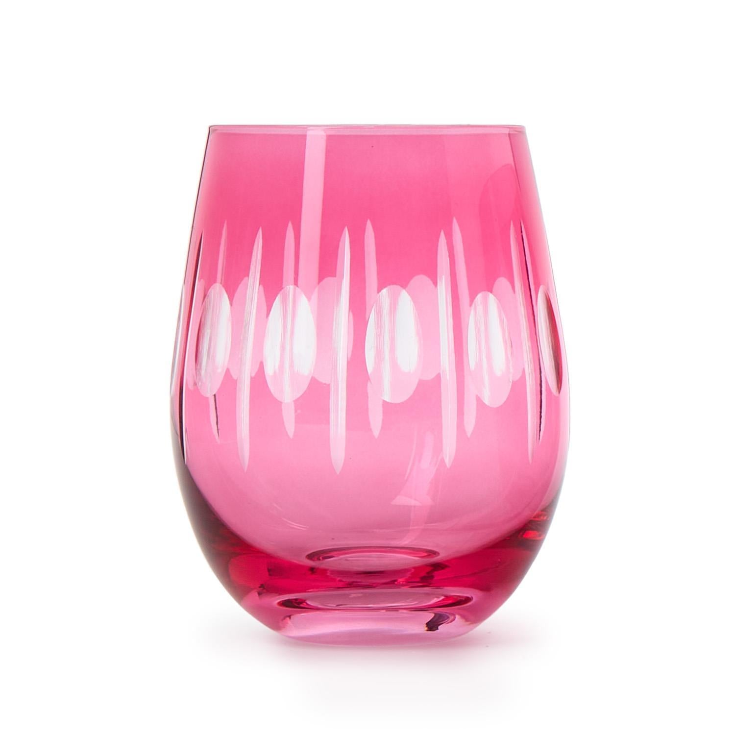 Sparkling Cut Pink Stemless Wine Glass