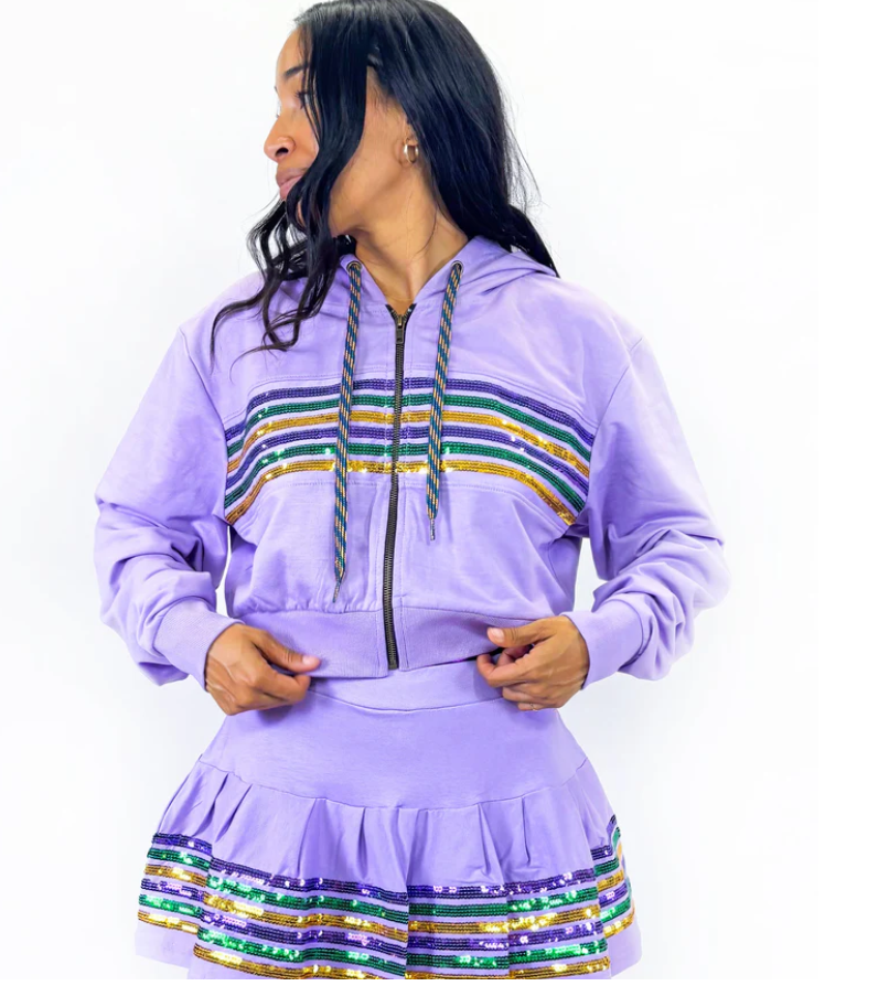 Lavender Sequin Crop Hoodie