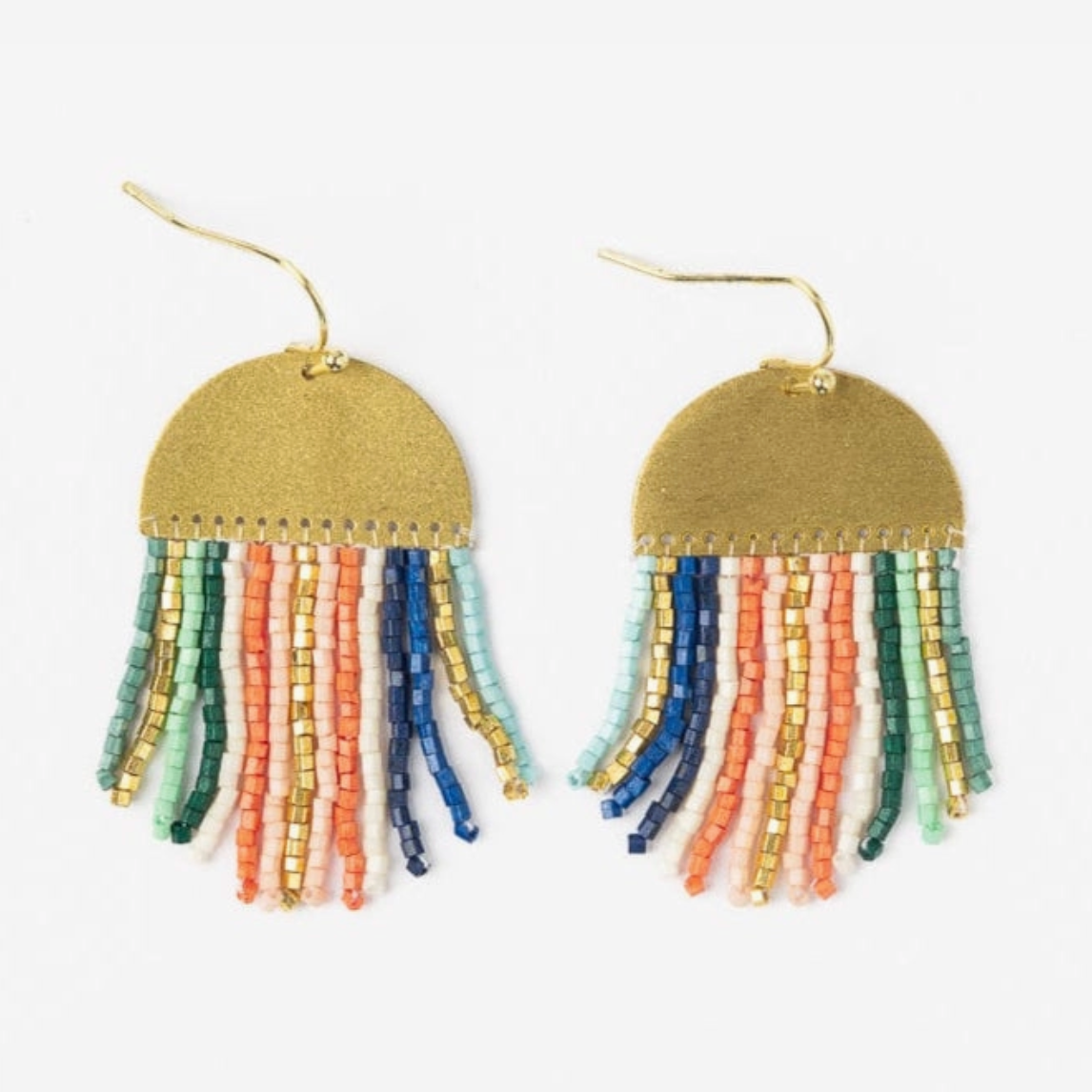 Claudia Stripe Beaded Fringe Earrings Multi