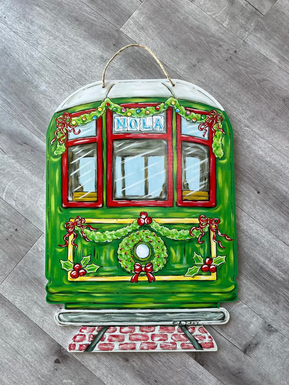 Green Xmas Streetcar Door Hanger