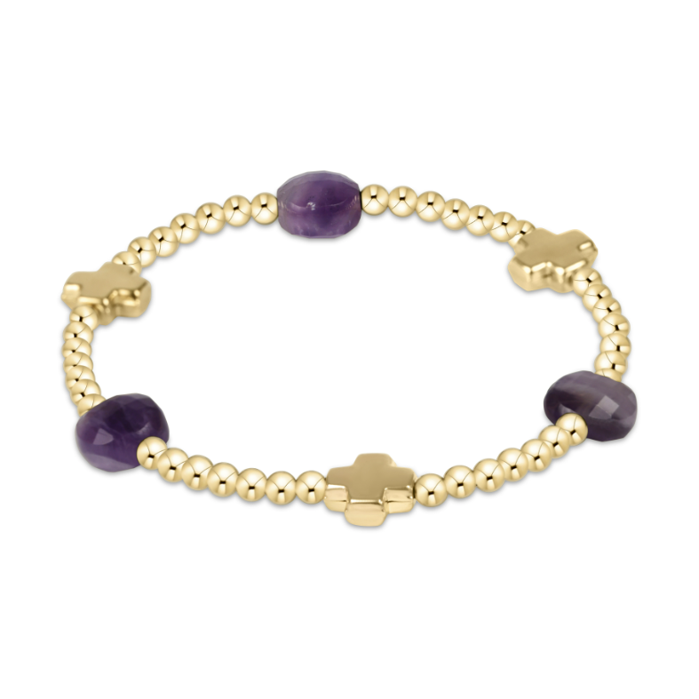 Signature Cross Admire 3mm Amethyst Gold Bead Bracelet