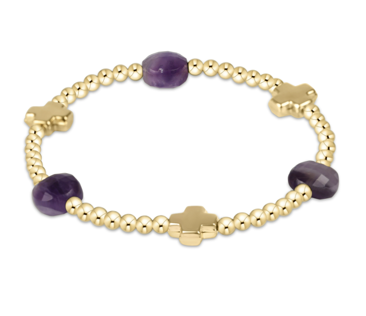 Signature Cross Admire 3mm Amethyst Gold Bead Bracelet