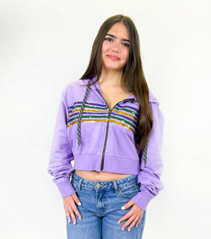 Lavender Sequin Crop Hoodie