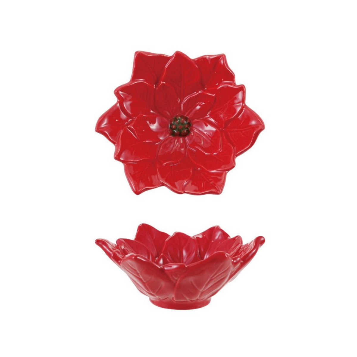 Ceramic Poinsettia Dish - Red & Green