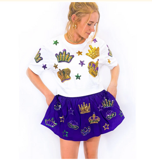 White Crown & Stars Sequin Top