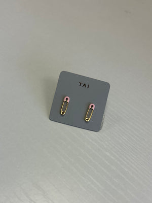 TAI - Pink Safety Pin Studs with Enamel Accents (FINAL SALE)