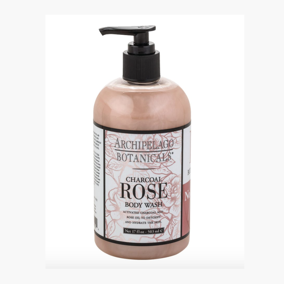 Archipelago Botanicals Charcoal Rose body wash bottle on a white background