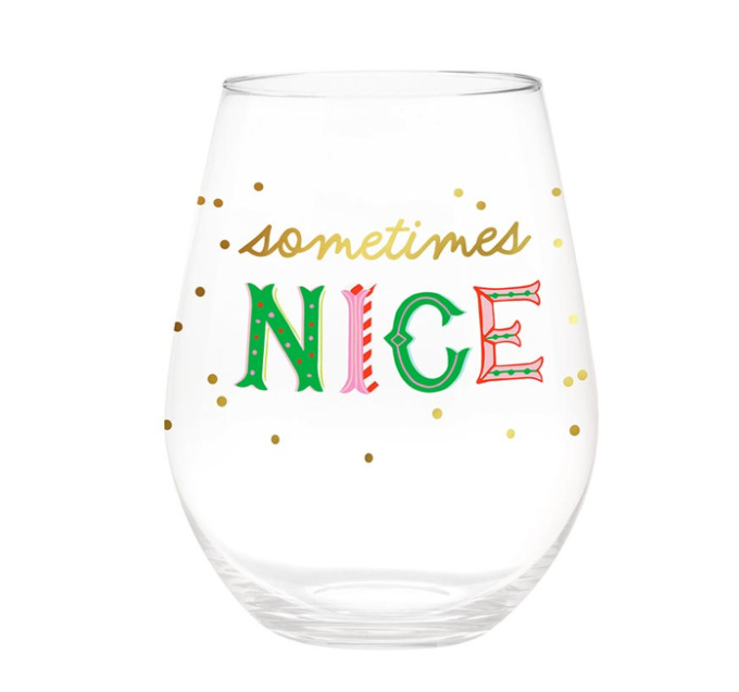 Naughty/Nice Stemless Wine Glass