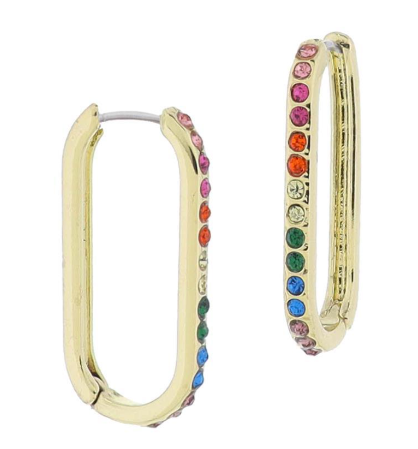 Multi Crystal Long Oval Huggie Earrings