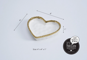 Mini Heart Dish White with Gold Trim