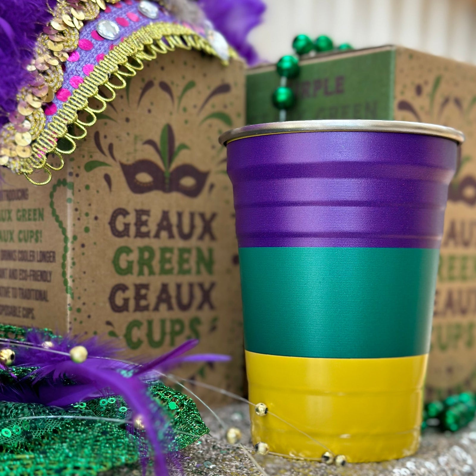 Mardi Gras Purple, Green, Gold Geaux Cup