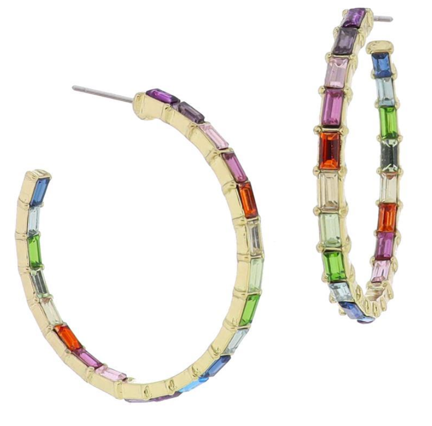 Multi Baguette Crystal Hoop Earrings