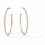 Gold hoop earrings with pavé set white stones