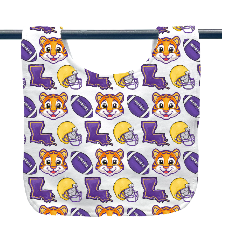 Purple and Gold Baby Tiger Baby Bib