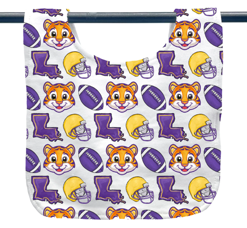 Purple and Gold Baby Tiger Baby Bib