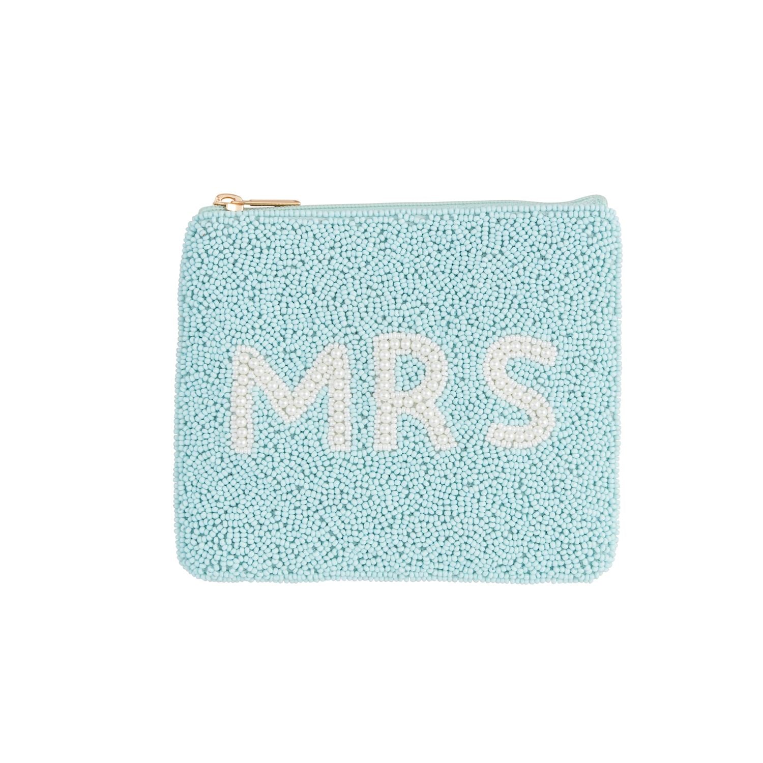 Blue "MRS" Beaded Pouch