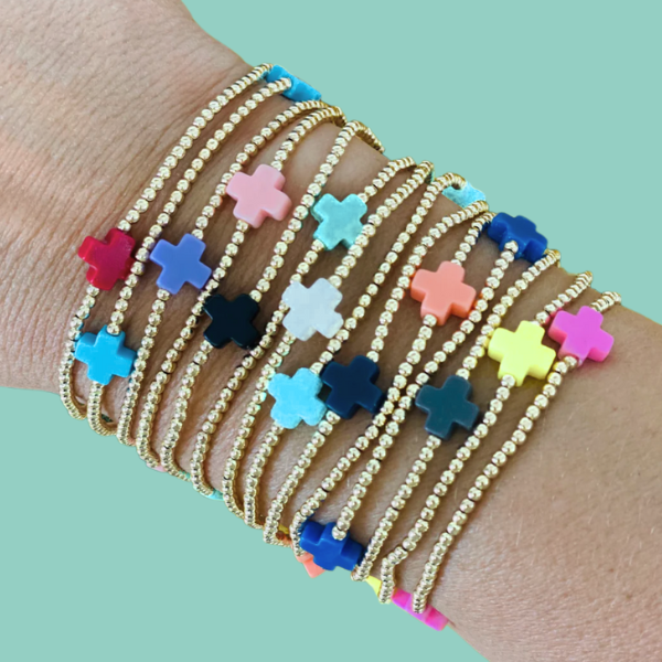 Cross Gold Bead 2mm Bracelet