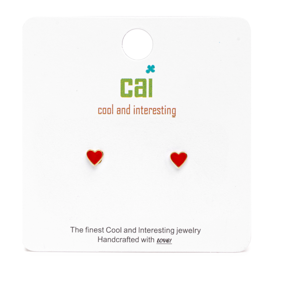 Gold Red Heart You Are Loved Stud Earrings