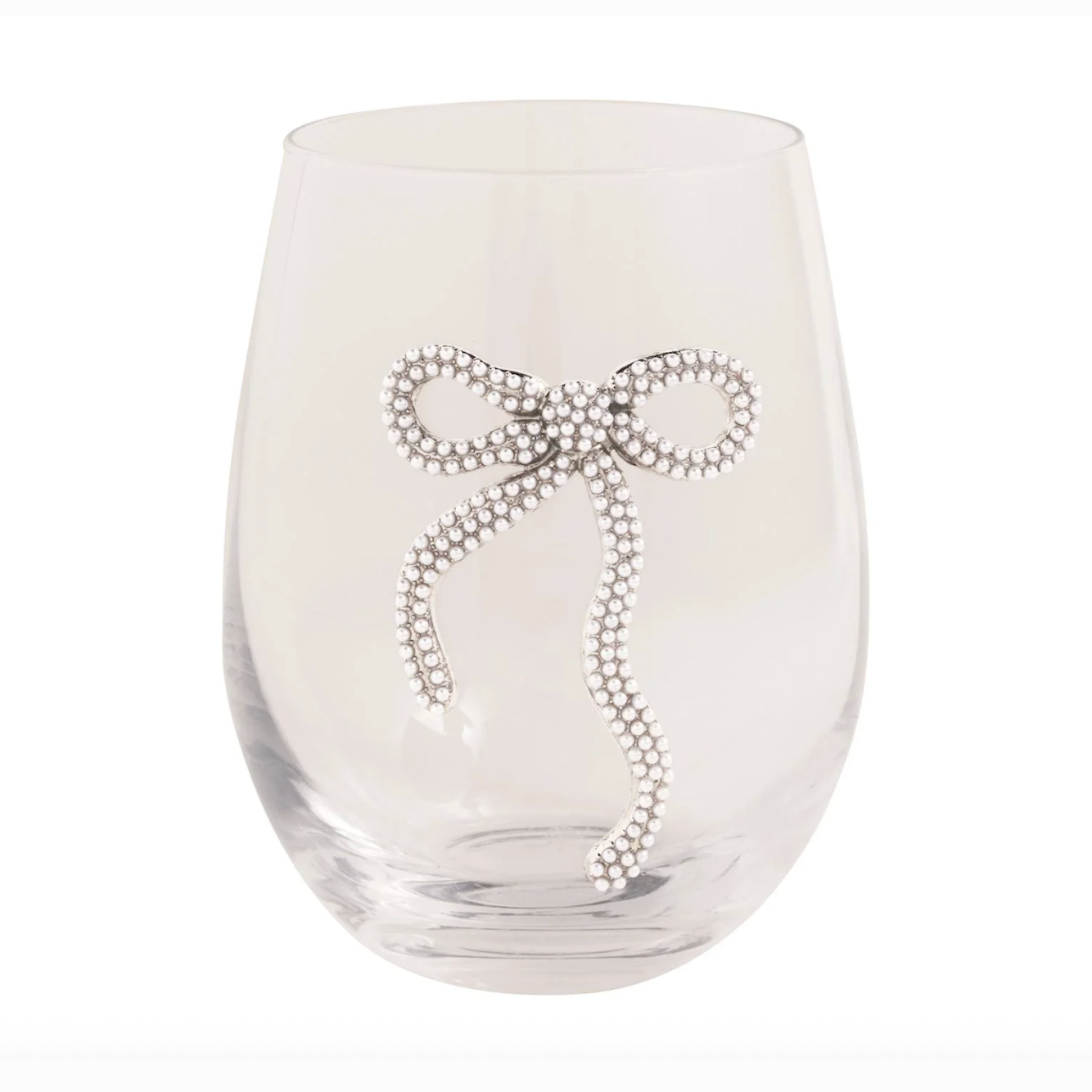 White Bow Beaded Wine Glass
