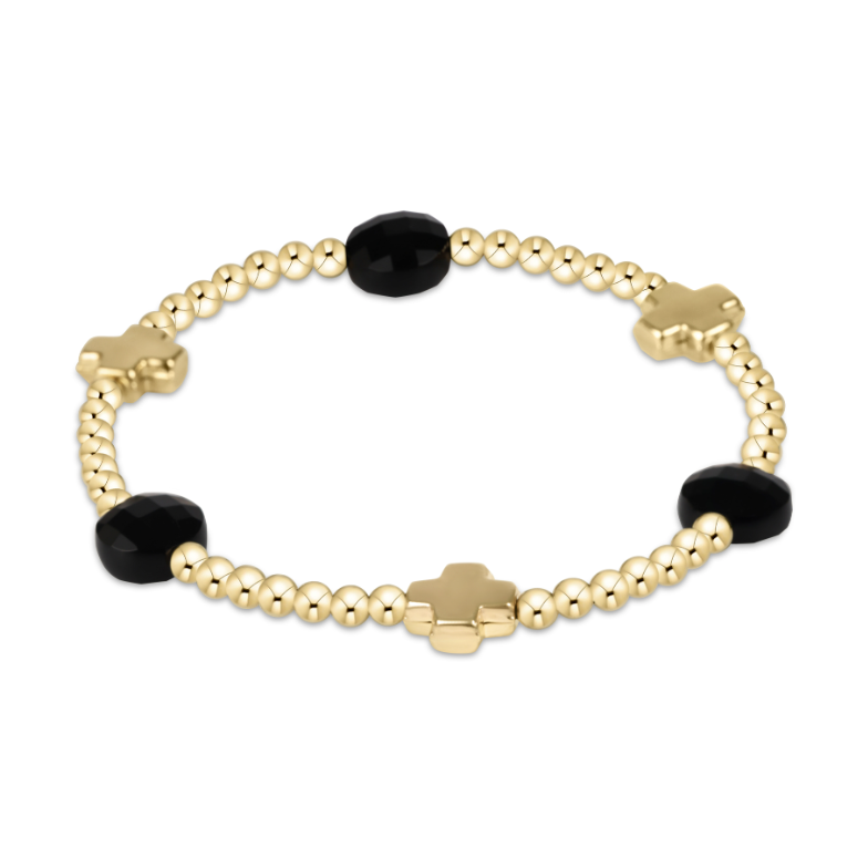 Signature Cross Admire 3mm Onyx Gold Bead Bracelet