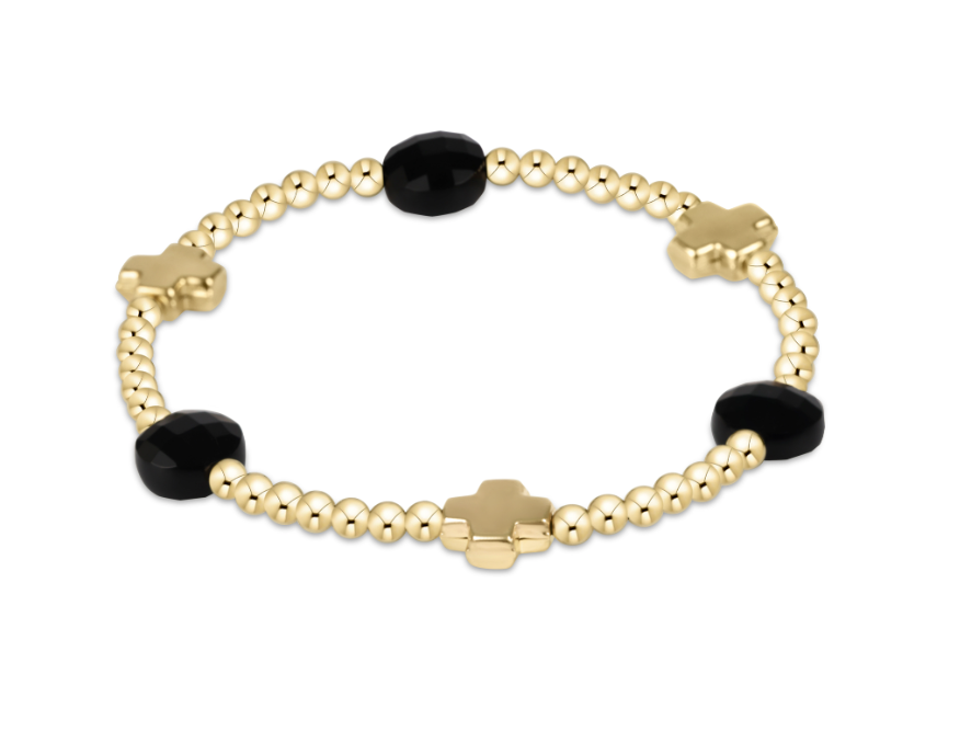 Signature Cross Admire 3mm Onyx Gold Bead Bracelet