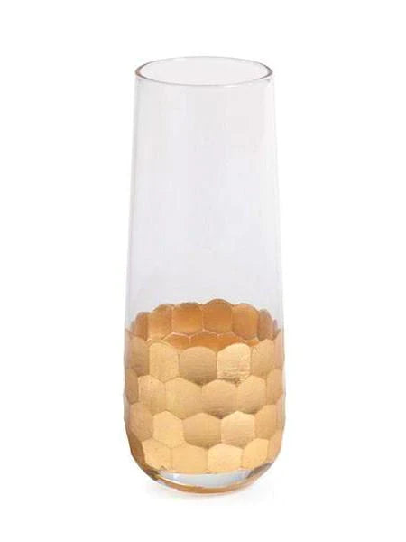 Fez Cut Stemless Champagne Glass with Gold Leaf