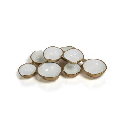 Cluster of 8 Small White with Gold Serving Piece