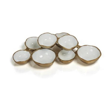 Cluster of 8 Small White with Gold Serving Piece