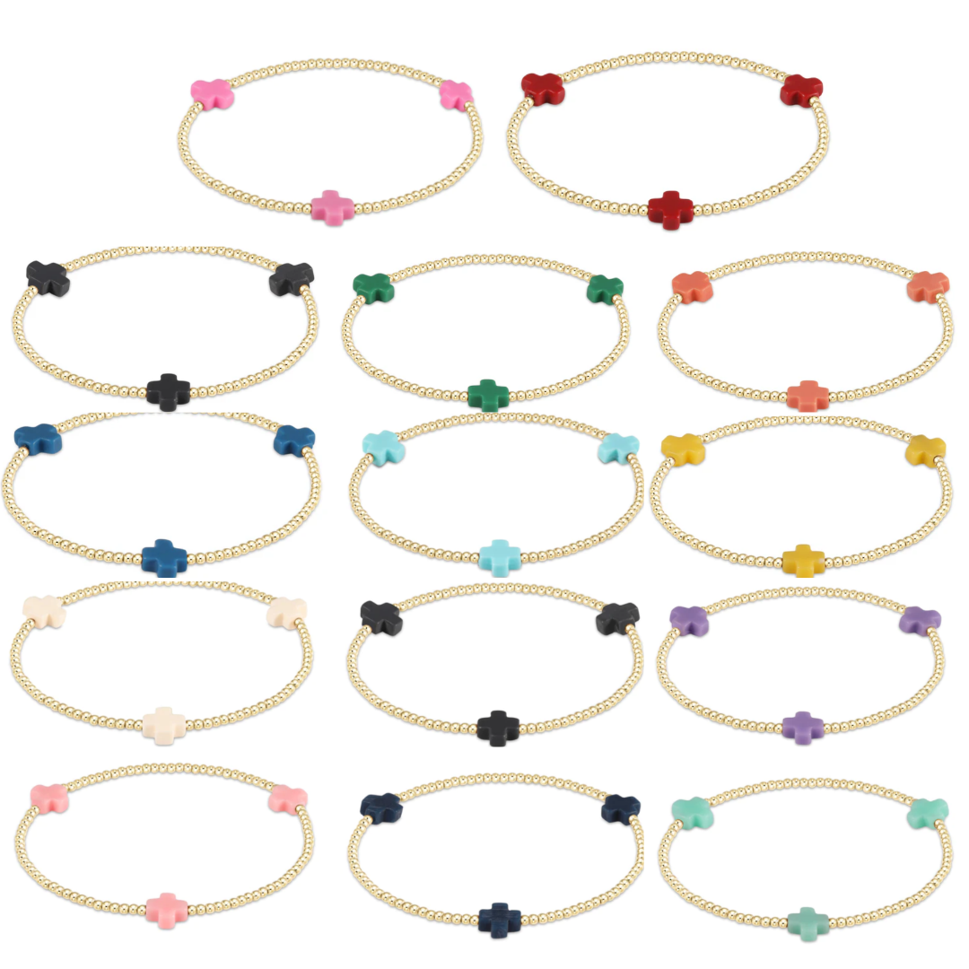 Cross Gold Bead 3mm Bracelet