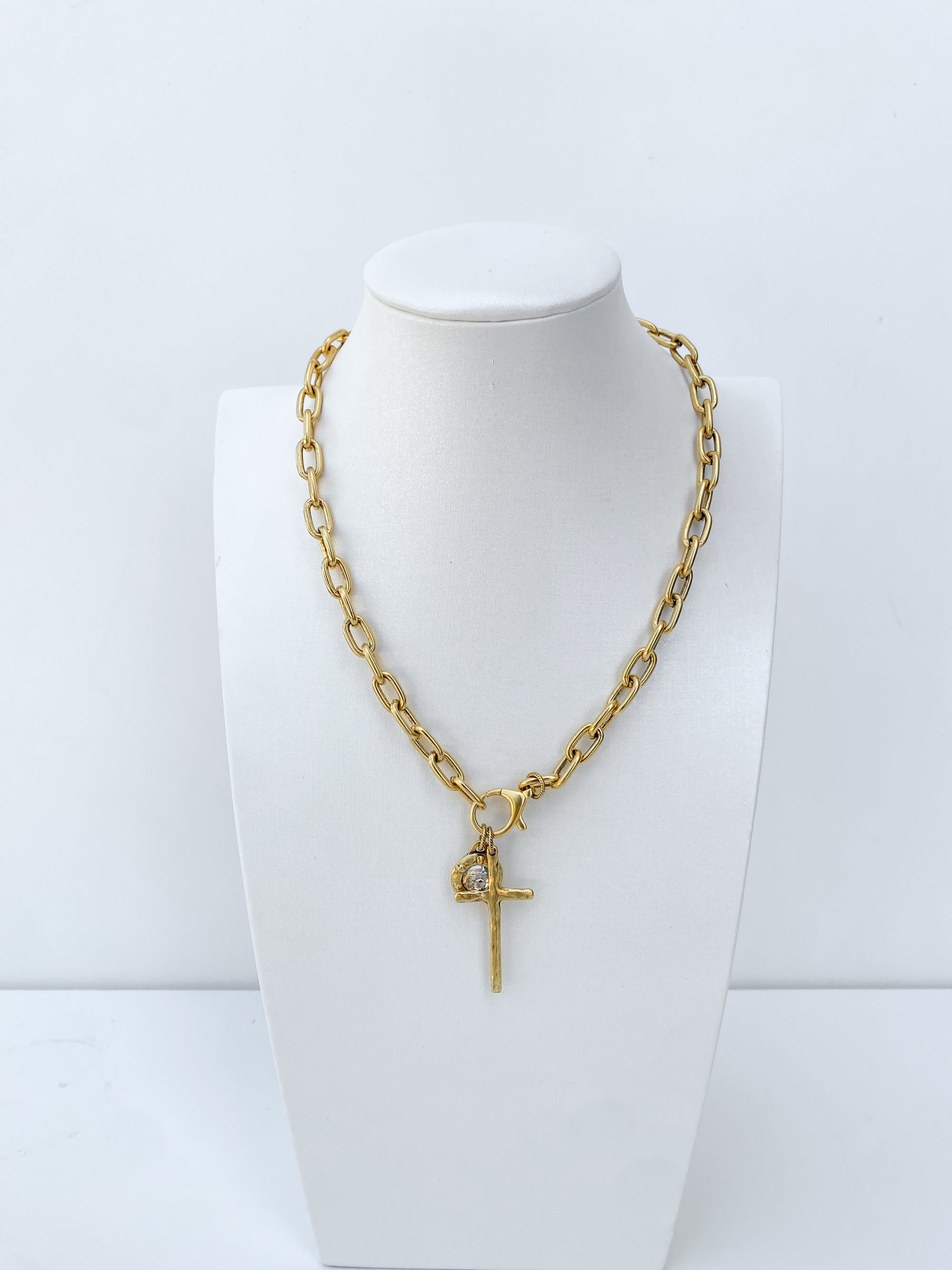Cross & Diamond Smooth Link Necklace