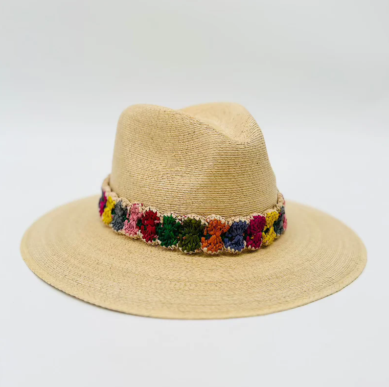 Tan Palm w/ Rainbow Raffia Band