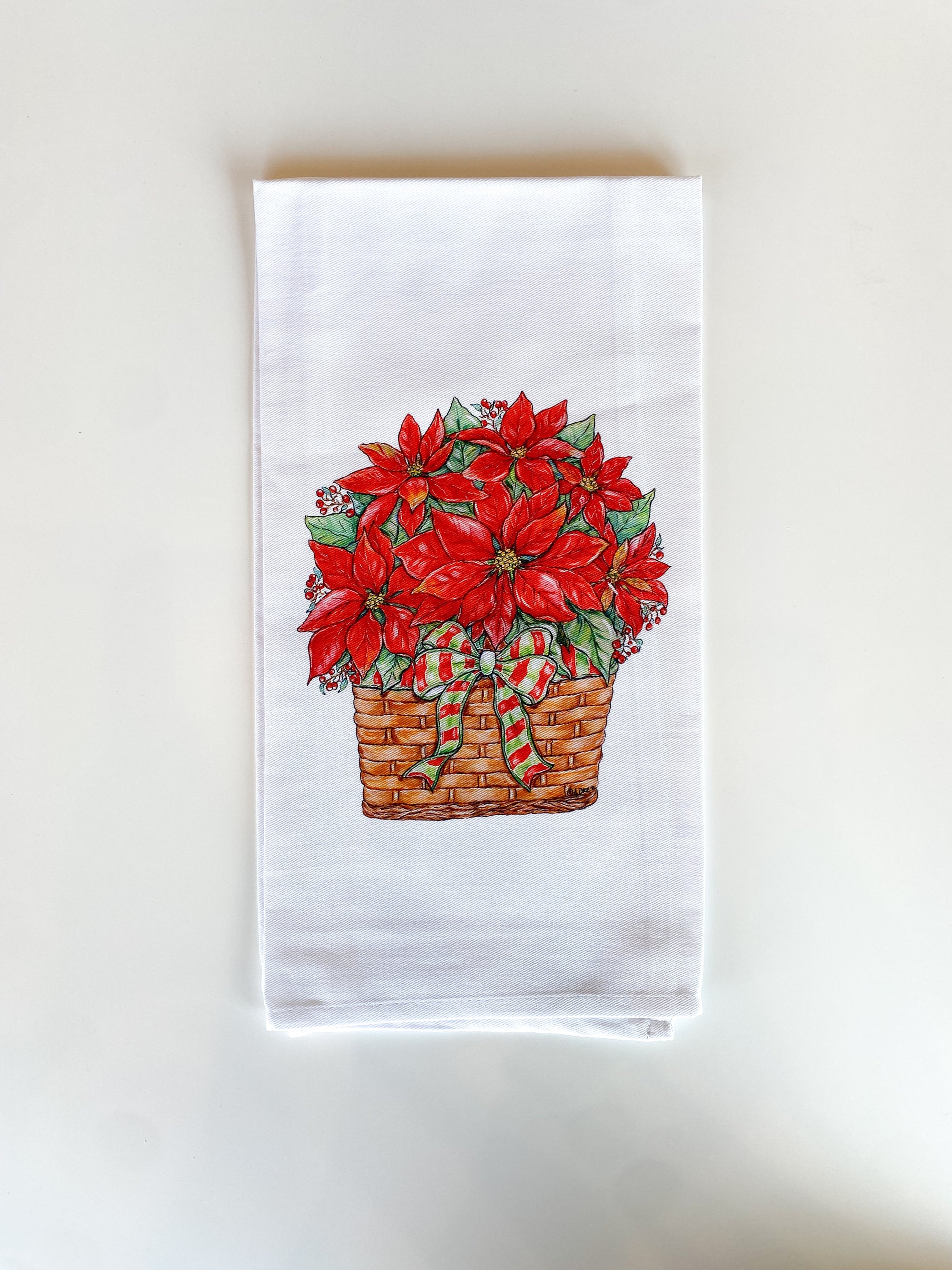 Poinsettia Basket Tea Towel