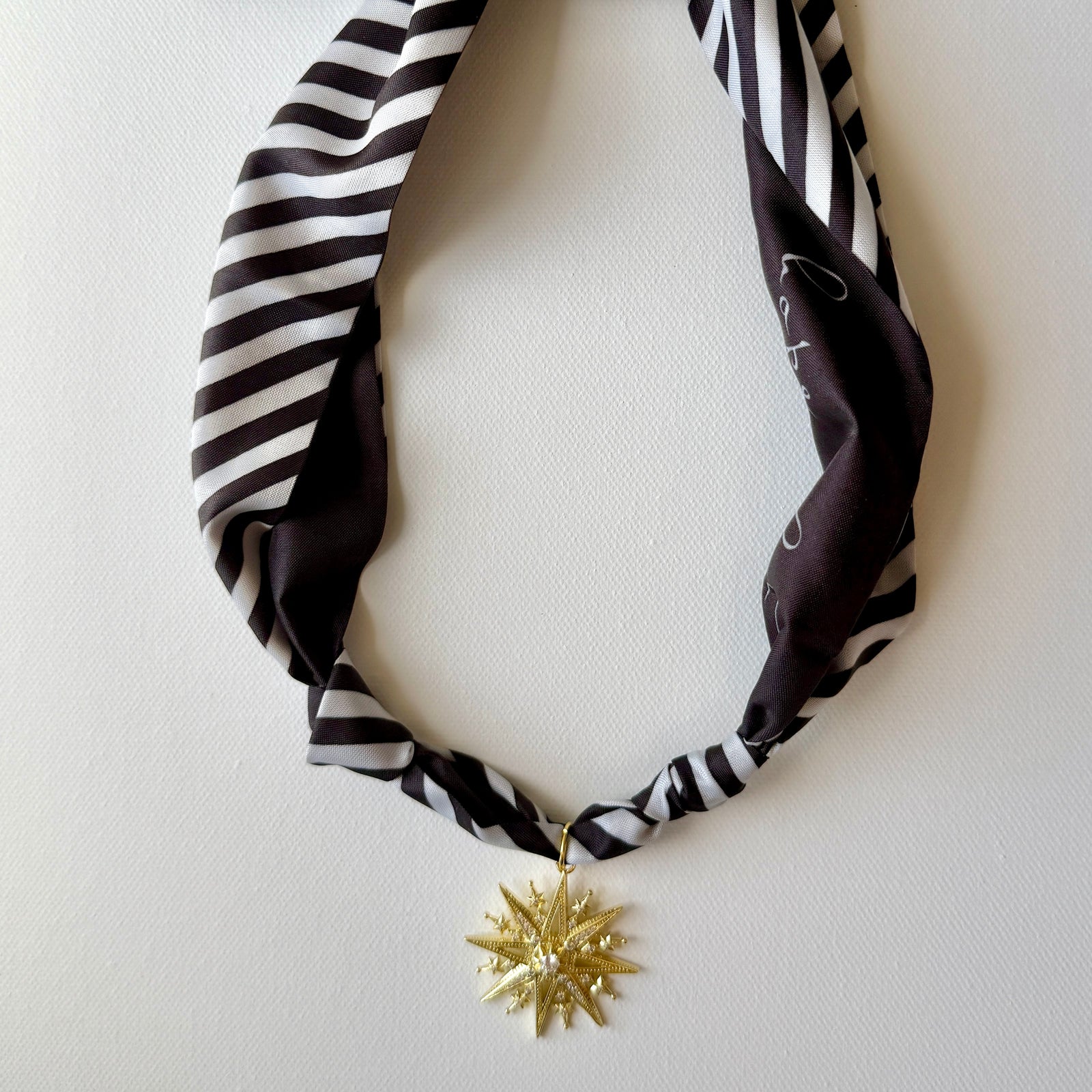 Rhinestone Burst Black/White- Scarf Charm Necklace
