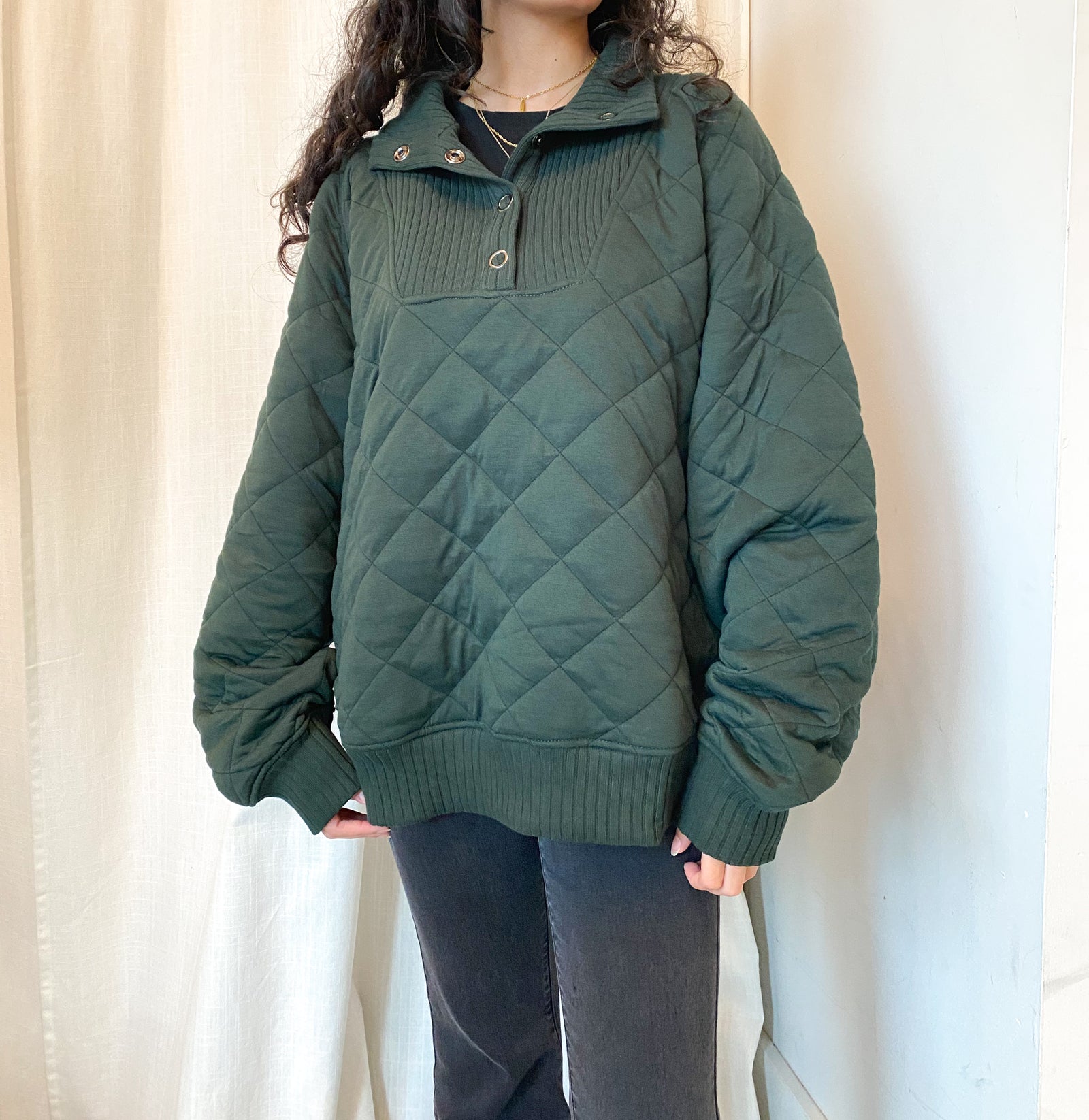 Green Quilted 1/4 Snap Pullover