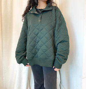 Green Quilted 1/4 Snap Pullover