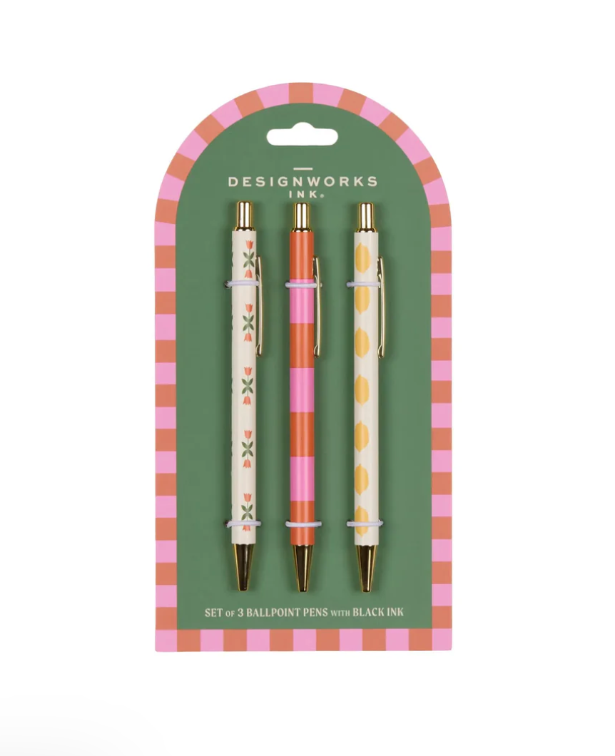 Pens - 3 Set - Flower, Stripe, Lemon