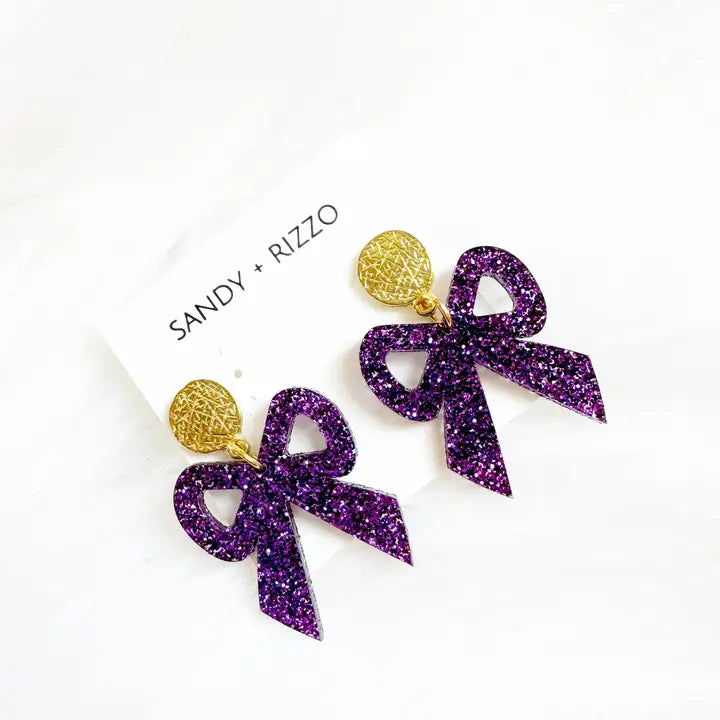 Purple Glitter Bows Earring