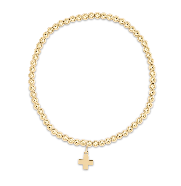 Classic Gold Bead Bracelet Signature Cross Small Gold Charm