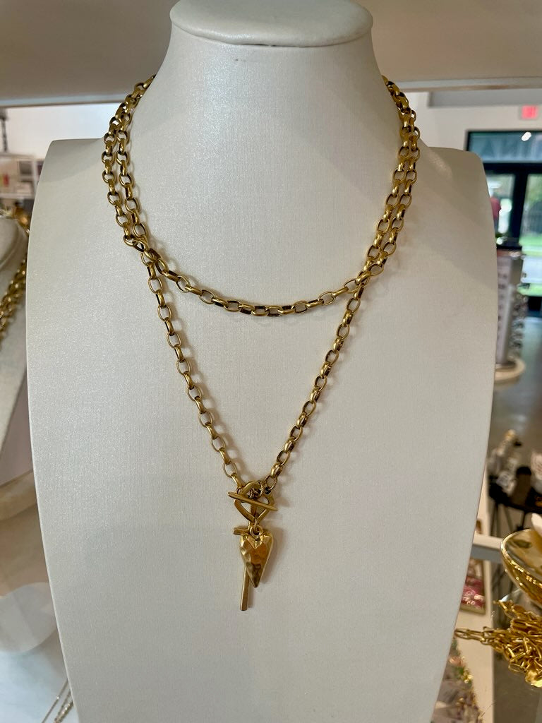 Double Chain Cross & Heart Necklace