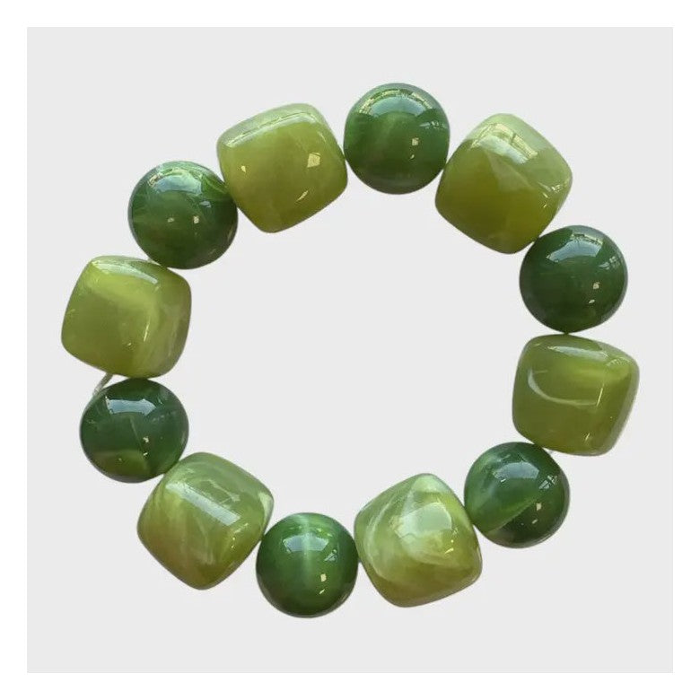 Mix Bead Stretch Bracelet - Greens