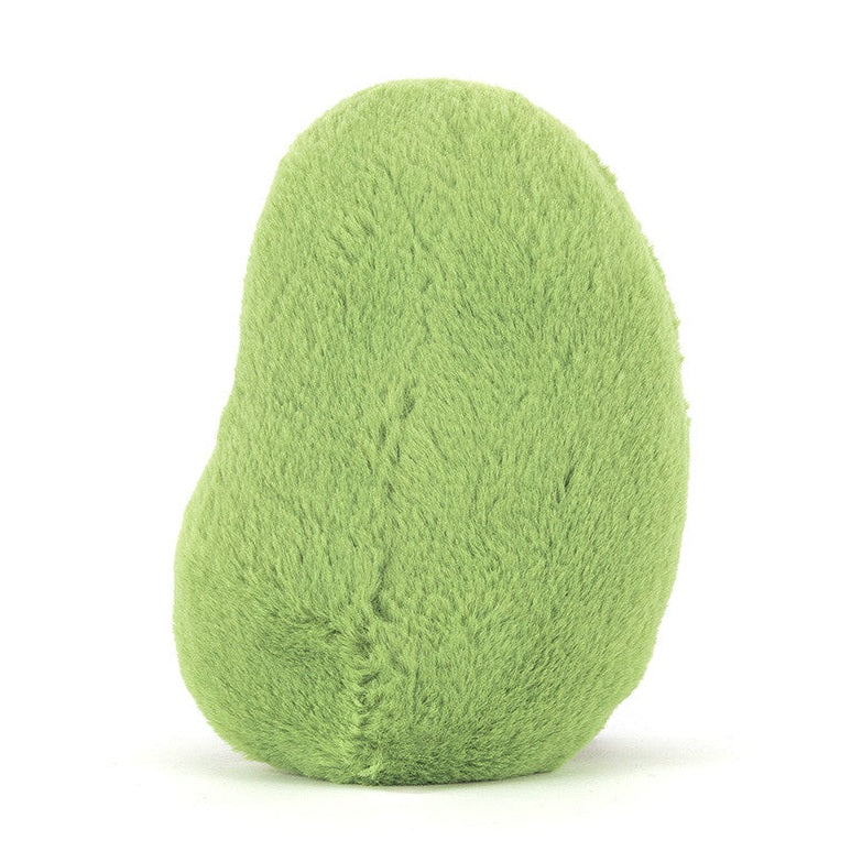 Green plush toy shaped like a bean