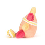 Plush toy shaped like a peach wearing a headband and yellow roller skates