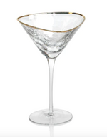 Hammered glass martini glass with a gold rim