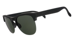 Product photography of matte black Goodr sunglasses featuring dark green lenses and a subtle goodr logo on the right temple arm