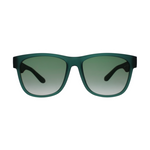 Digital photograph of matte dark green sunglasses featuring dark green gradient lenses and black arms on a white background