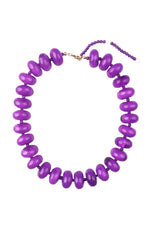 Purple disc bead necklace with a gold tone lobster clasp