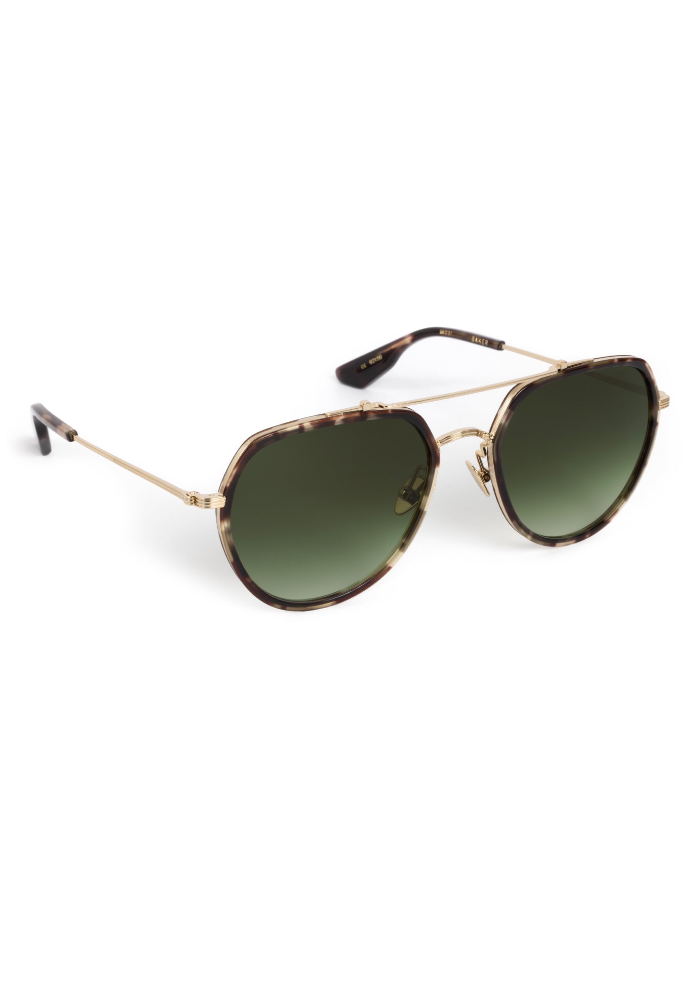 BAKER sunglasses with tortoiseshell hexagonal frames a gold-tone metal double bridge and gradient green lenses